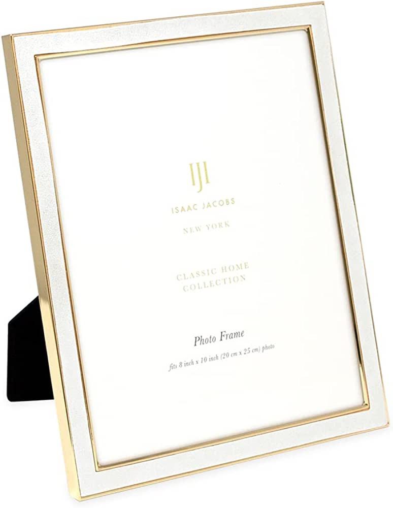 Isaac Jacobs 8x10 White Leather with Gold Metal (Vertical & Horizontal) Picture Frame, Suede Bord... | Amazon (US)