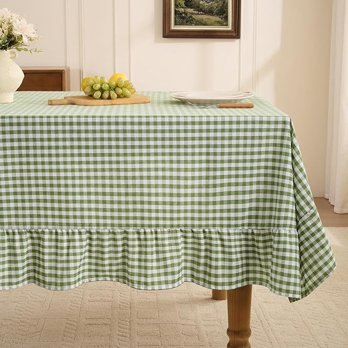 Romanstile Gingham Ruffled Tablecloth Rectangle - Waterproof Linen Cotton Checkered Table Cloth, ... | Amazon (US)