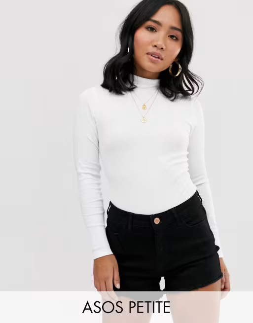 ASOS DESIGN Petite turtleneck rib long sleeve bodysuit in white | ASOS US