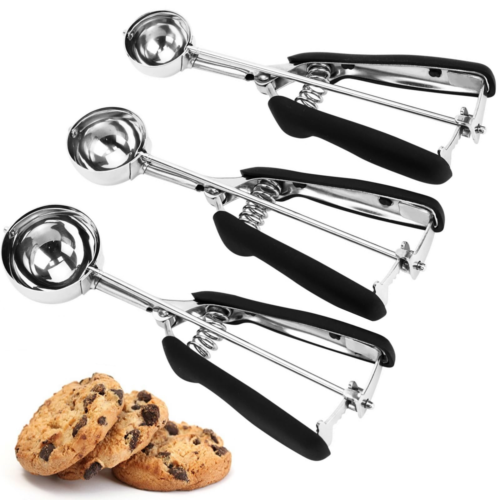 Cookie Scoop Set, 3Pcs Ice Cream Scoop, Cookie Scoops for Baking Set of 3, 18/8 Stainless Steel C... | Amazon (US)