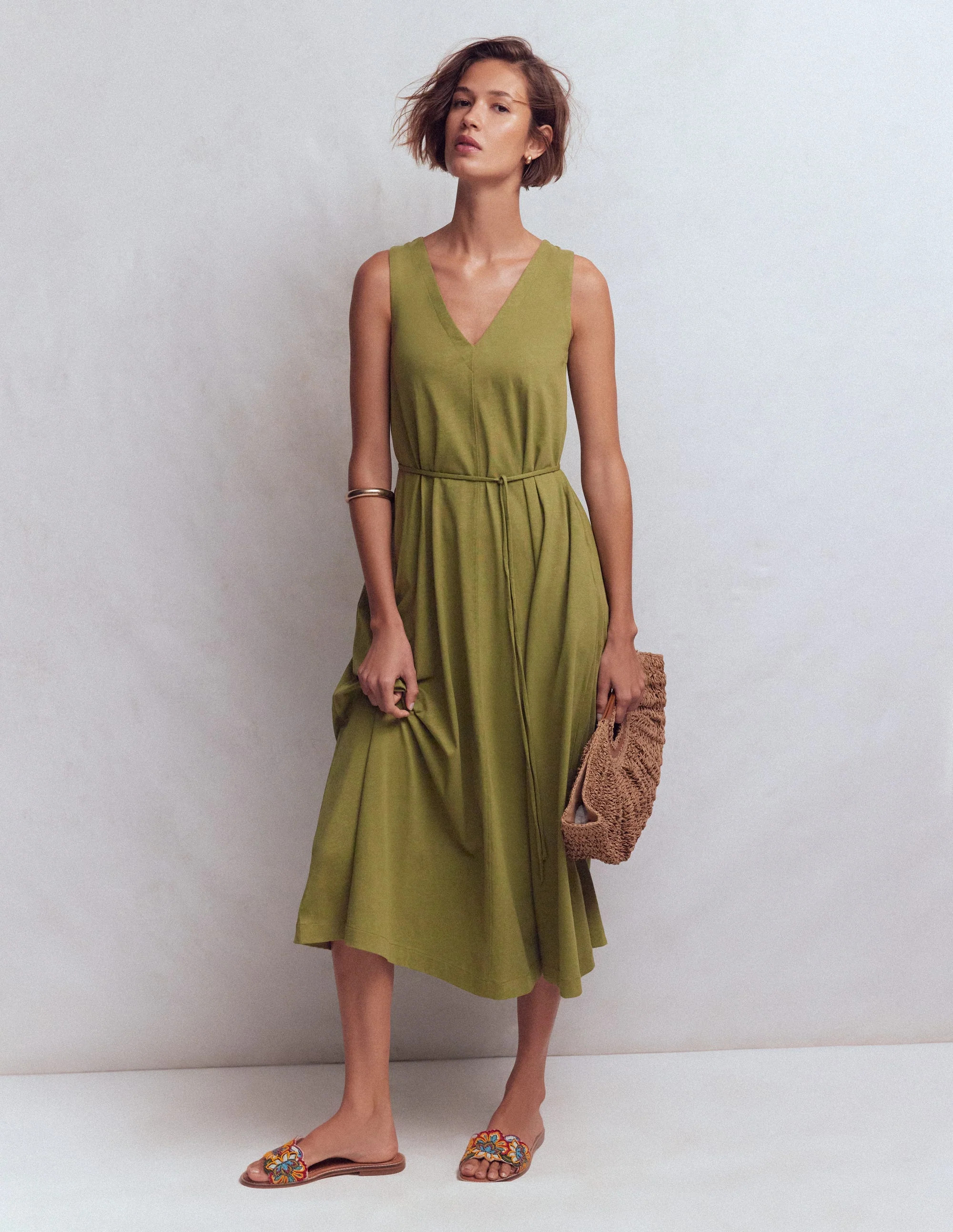 Mia V-neck Jersey Midi Dress-Olive | Boden (US)