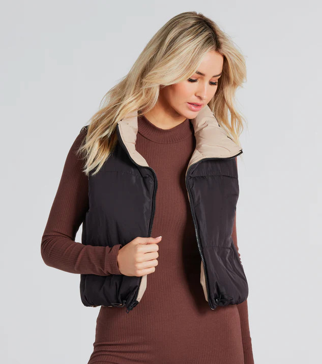 Mood Reversed Crop Puffer Vest | Windsor Stores