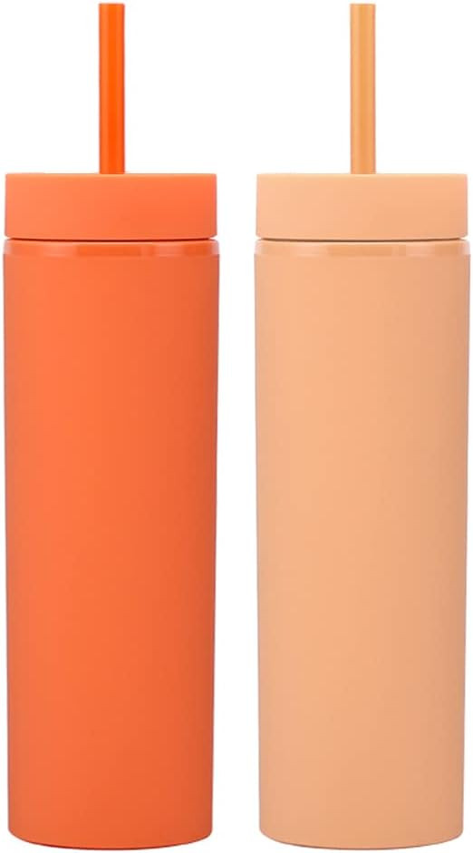16 OZ Thin Tumblers (2 Pack) Matte Cute Colored Acrylic Tumblers with Lids and Straws, Double Wal... | Amazon (CA)