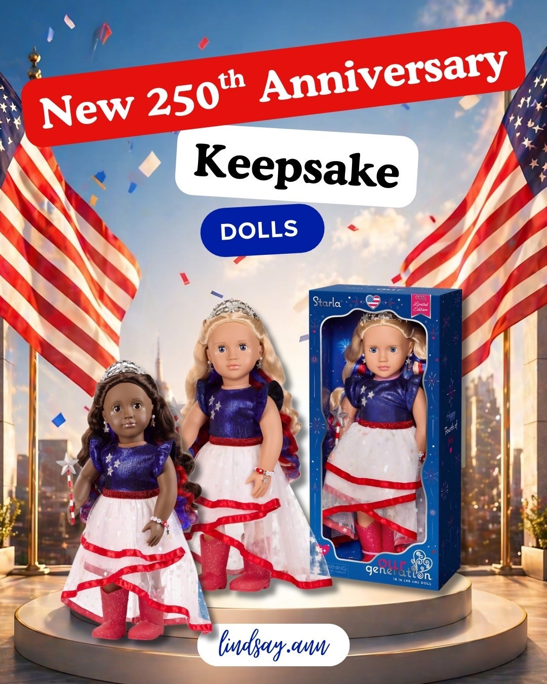 🇺🇸 New 250th Anniversary keepsake dolls just arrived and they’re absolutely adorable collector pieces for little patriots and doll lovers alike ❤️🤍💙