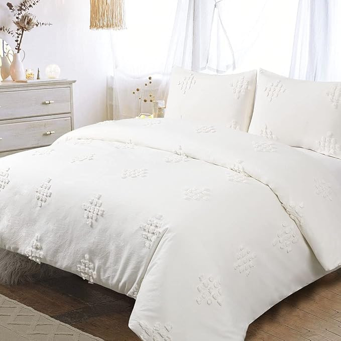 YINFUNG Textured Duvet Cover Tufted Ivory Boho Cotton Queen Cream Off White Textured Diamond Moro... | Amazon (US)