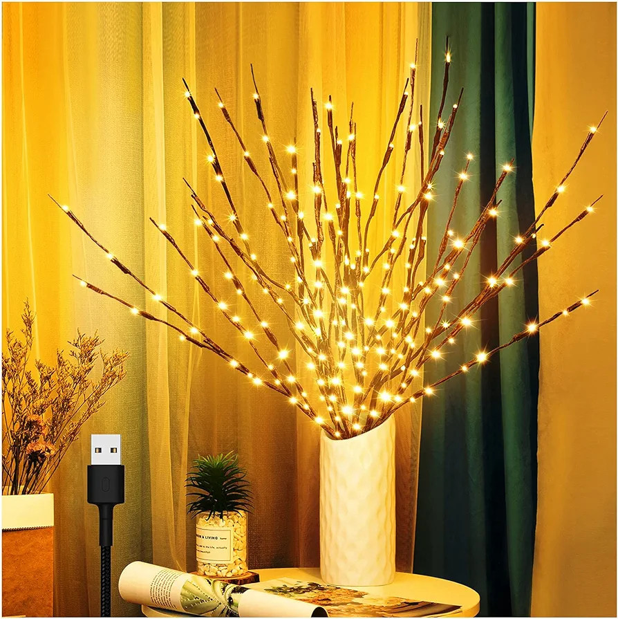 KXCOFTXI 3 Pack Twig Lights, Prelit Branches, USB Plug in Branches Lights with 60 LED Bulbs, Roma... | Amazon (US)
