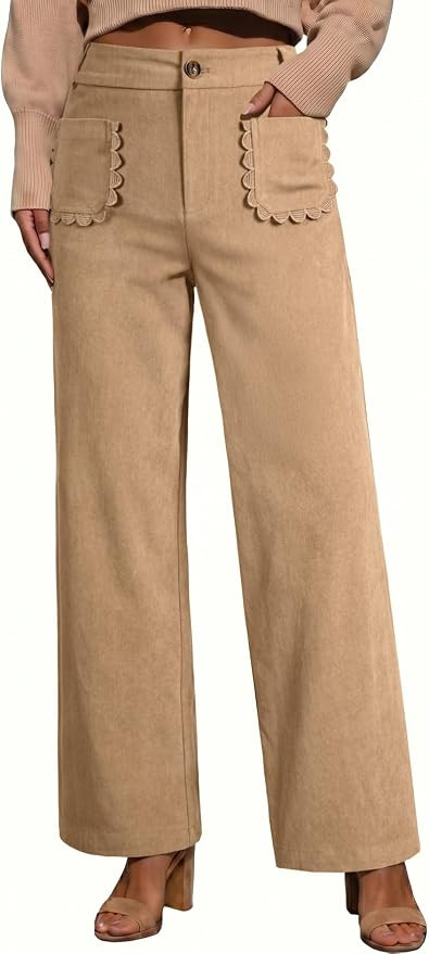 EVALESS Wide Leg Corduroy Pants for Women with Scalloped Pockets | Amazon (US)