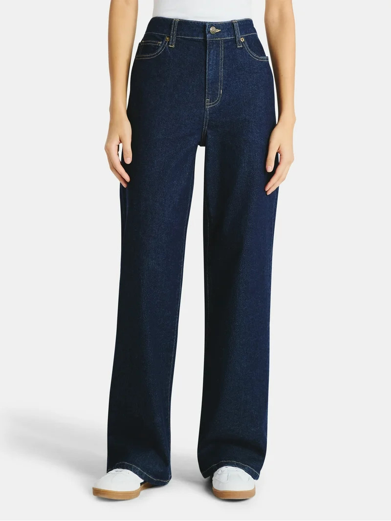 No Boundaries High Rise Baggy Wide Leg Jeans, 32" Inseam, Women’s and Women's Plus | Walmart (US)