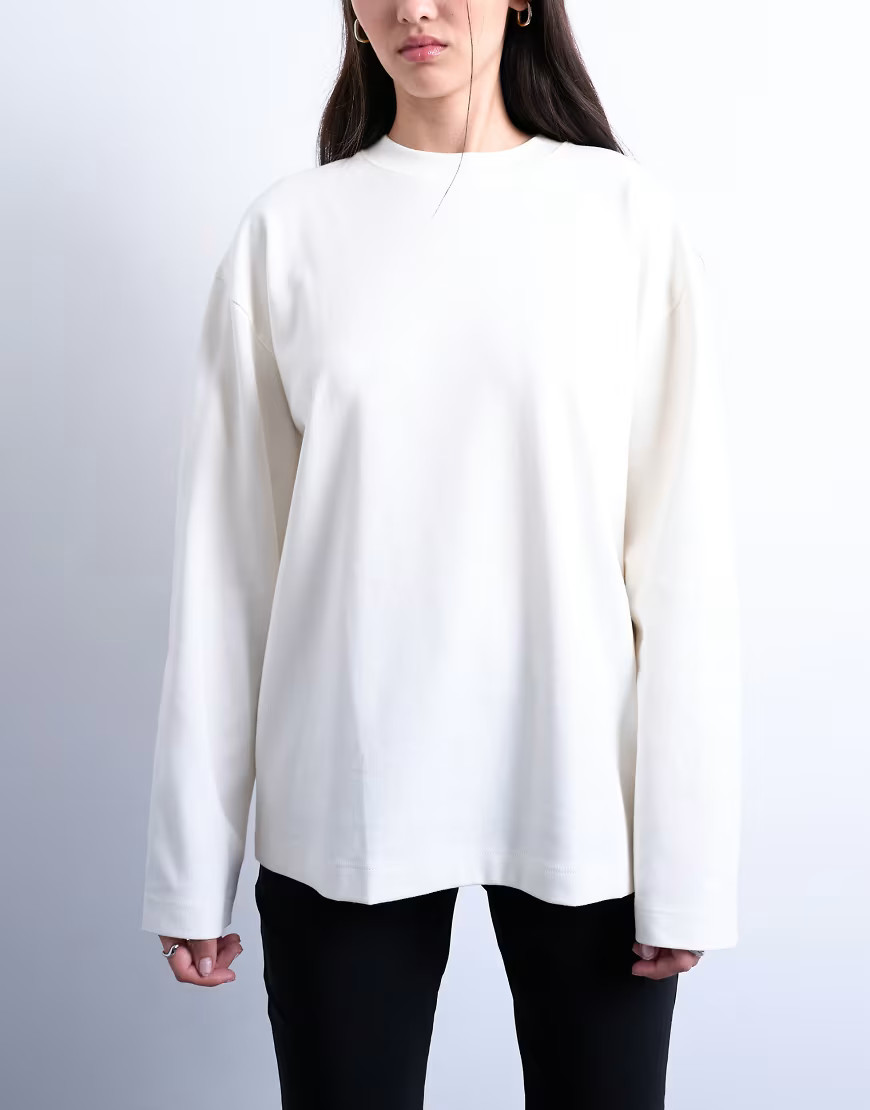 Topshop premium interlock long sleeve skater tee in white | ASOS (Global)