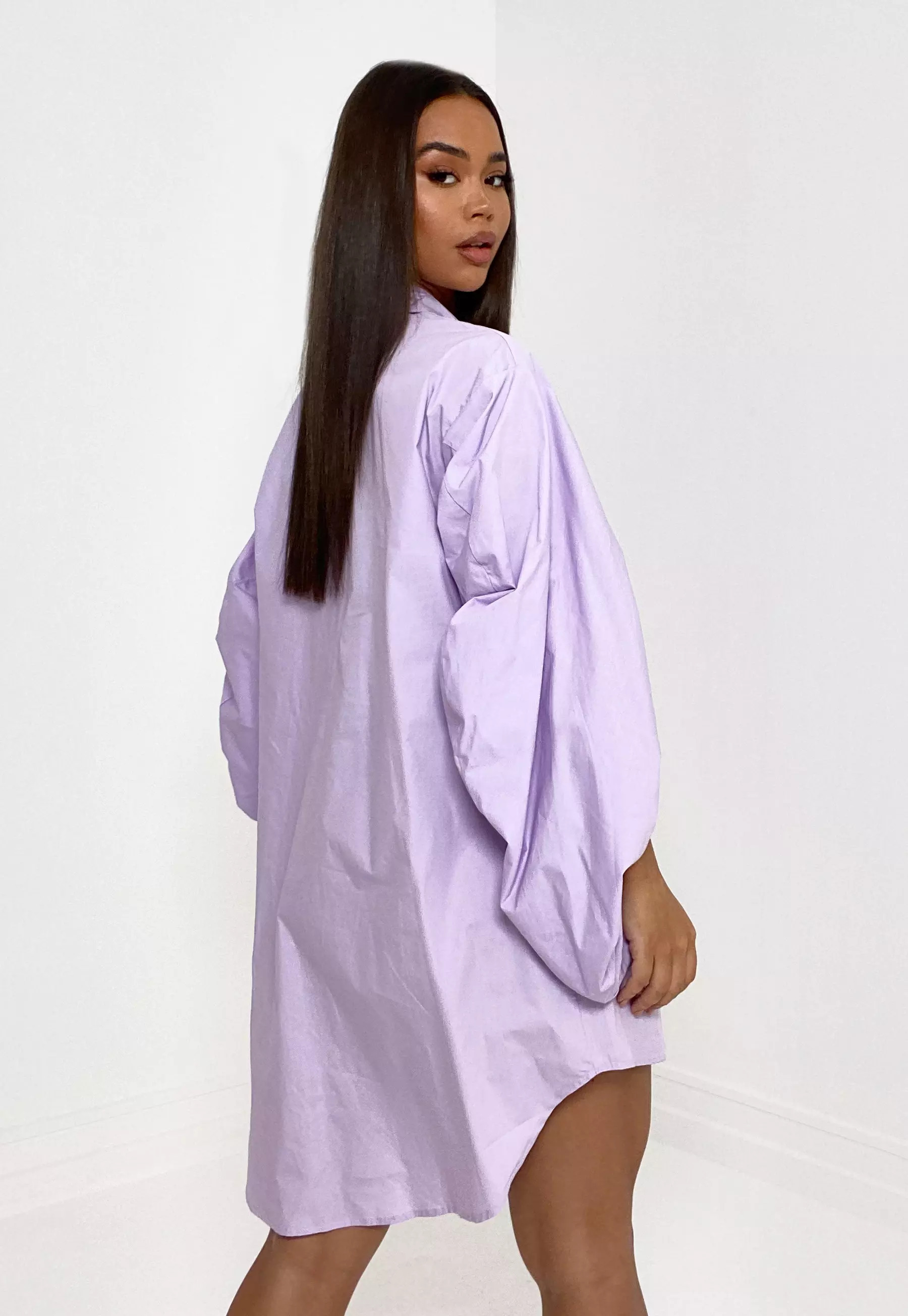 Lilac Puffball Sleeve Oversized Shirt Dress | Missguided (US & CA)