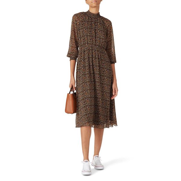 Madewell Paisley Mock Neck Dress brown-print | Rent the Runway