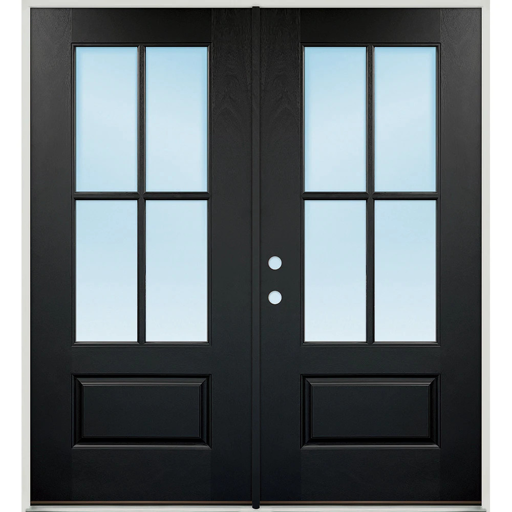 Greatview Doors 72-in x 80-in x 6-9/16-in Fiberglass 3/4 lite Right-hand inswing Fiberglass Painted Prehung Double Front Door Insulating core in Black | Lowe's