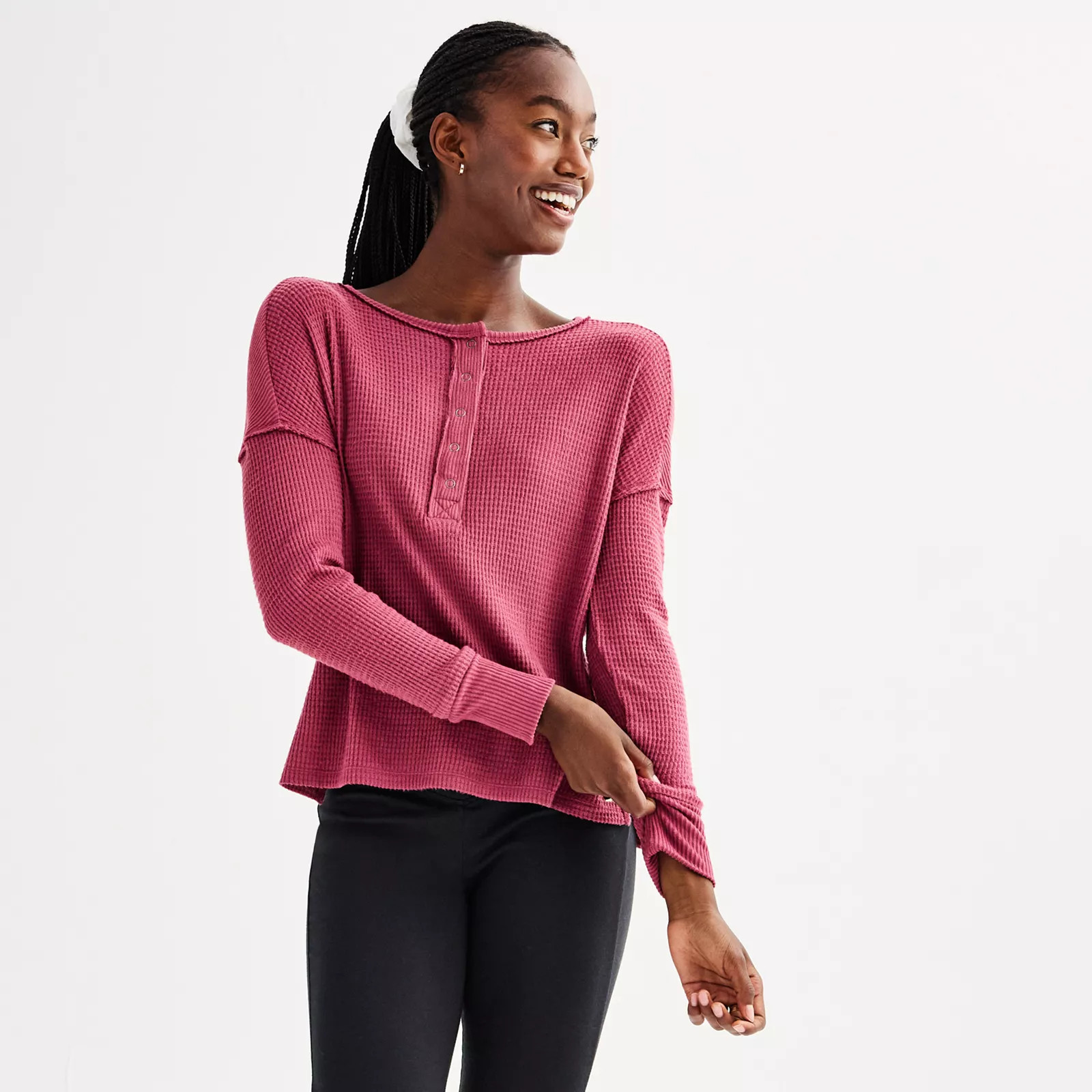 Juniors' SO® Cozy Henley T-Shirt | Kohl's