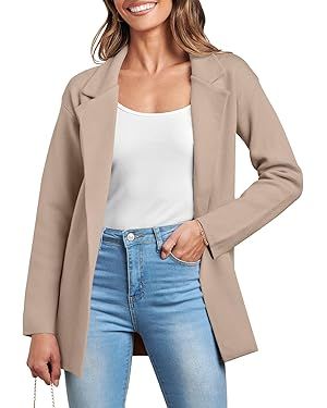 ANRABESS Women's 2023 Open Front Cardigan Coats Long Sleeve Lapel Casual Chunky Sweater Blazer Ja... | Amazon (US)