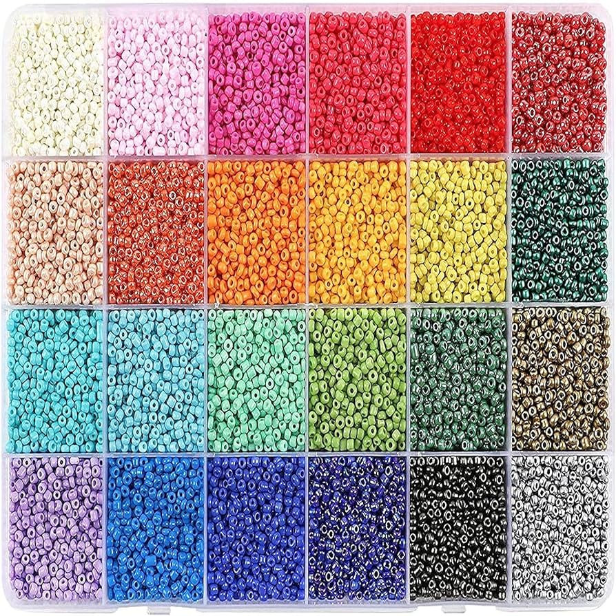 31200pcs 2mm Glass Seed Beads for Bracelet Making Kit, Small Beads, 24 Color Craft Beads for Jewe... | Amazon (US)