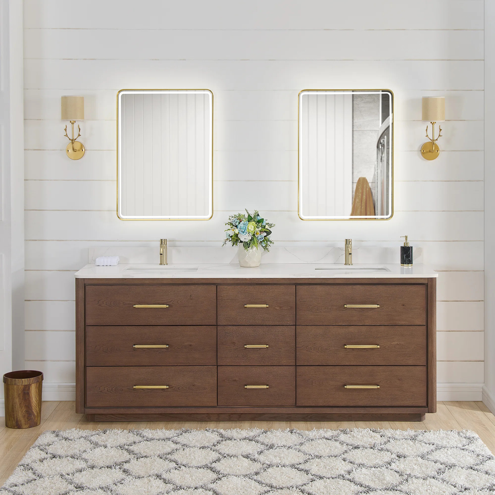 Porto 84'' Double Bathroom Vanity with Quartz Top | Wayfair North America
