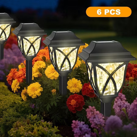 TopZoo Solar Lights Outdoor Pathway, 6 Pack Solar Garden Stake Lights for Yard Patio Walkway Planter Pool, LED Waterproof, Warm White | Walmart (US)