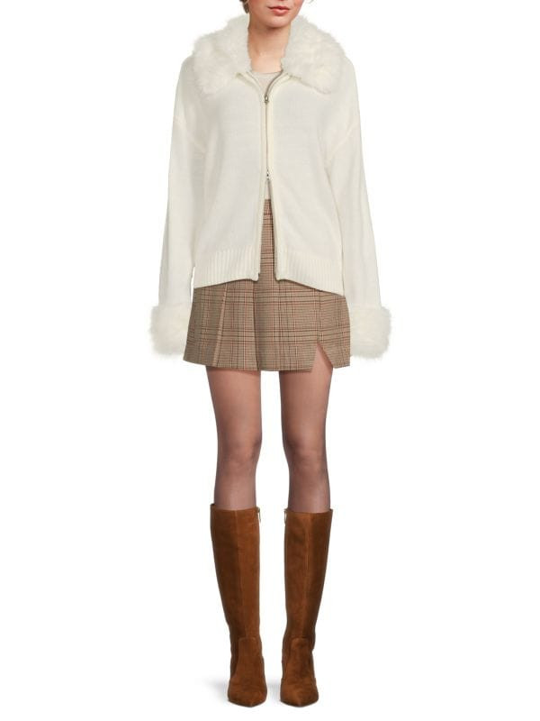 Faux-Fur-Trim Zip-Up Cardigan | Saks Fifth Avenue OFF 5TH