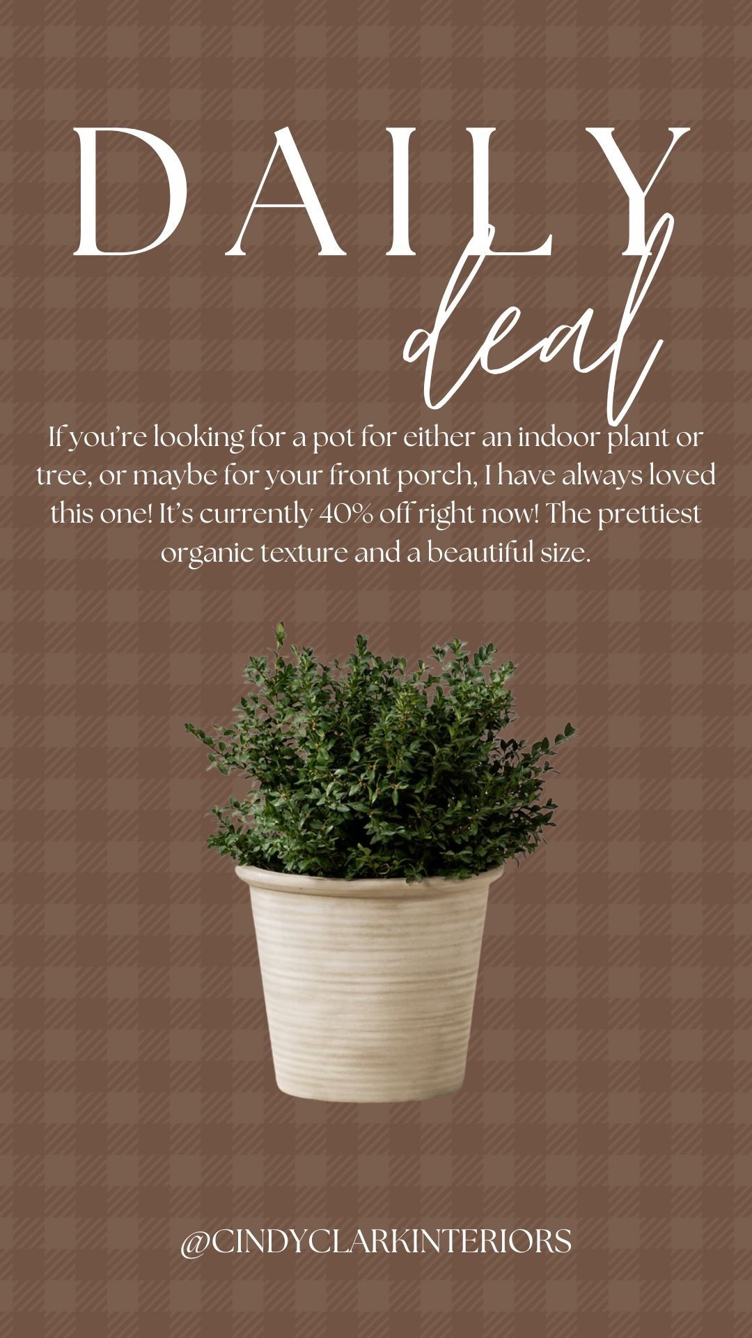 If you’re looking for a pot for either an indoor plant or tree, or maybe for your front porch, I have always loved this one! It’s currently 40% off right now! The prettiest organic texture and a beautiful size.

#LTKSeasonal #LTKHome #LTKSaleAlert