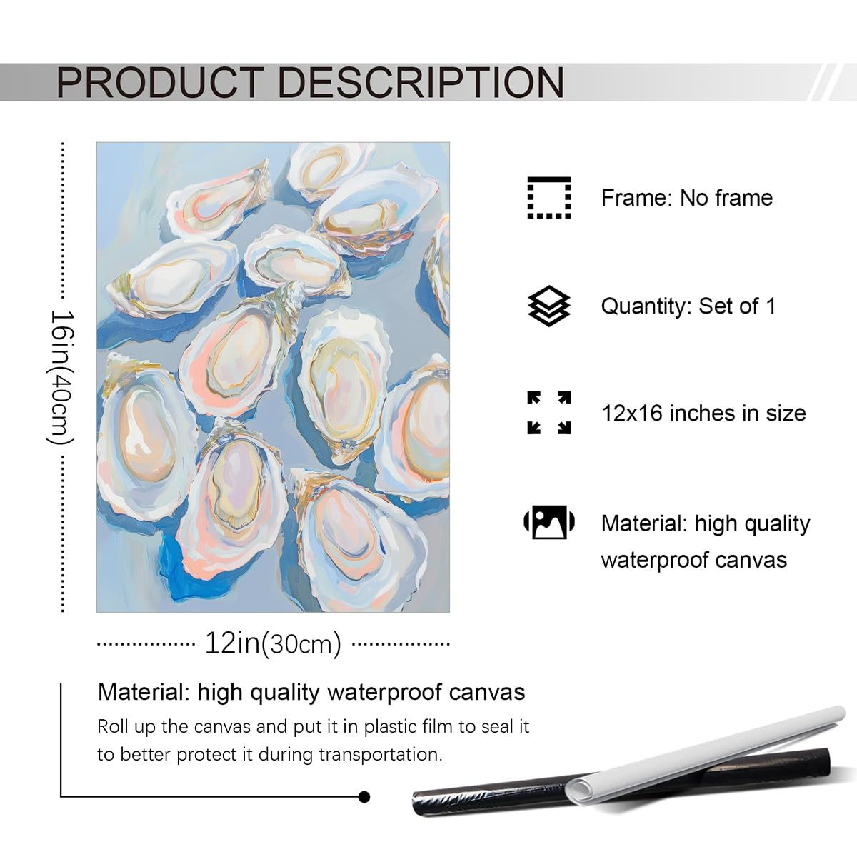 Leetideful Pastel Blue Oyster Shell Painting Poster, Abstract Coastal Beach Canvas Wall Art, Summ... | Amazon (US)