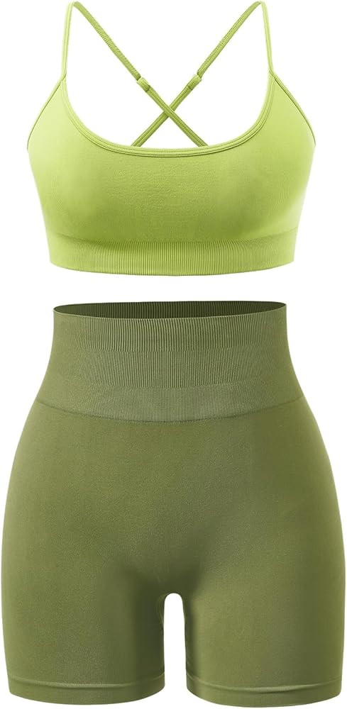 Workout Sets for Women 2 Piece Outfits High Waisted Yoga Shorts with Adjustable Strappy Sports Br... | Amazon (US)