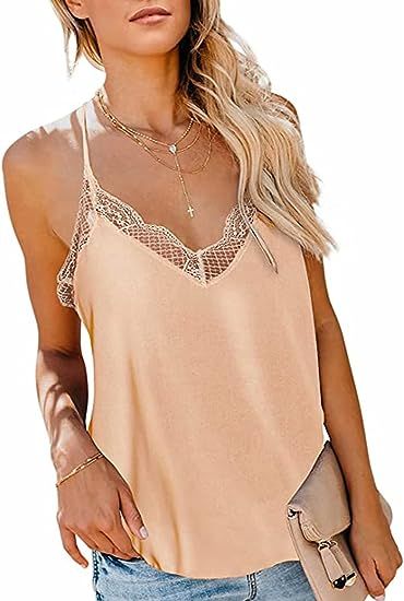 Happy Sailed Womens Lace Camisoles Summer Sleeveless V Neck Racerback Cami Tank Tops | Amazon (US)