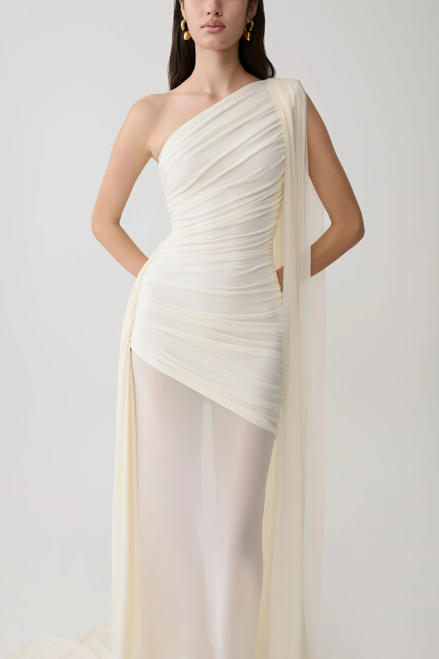 Asher Slinky One Shoulder Maxi Dress - Ivory | Meshki UK