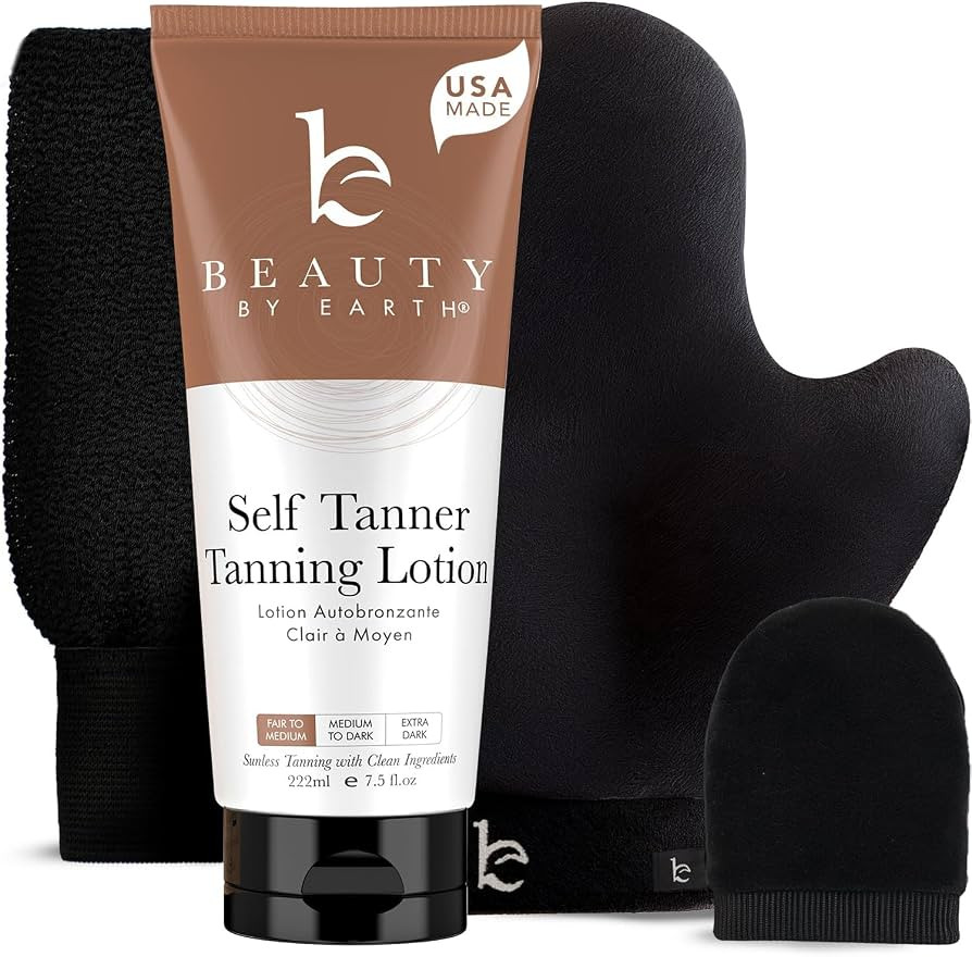 Self Tanner Kit - USA Made with Organic & Natural Ingredients, Tanning Lotion with Glove & Exfoli... | Amazon (US)