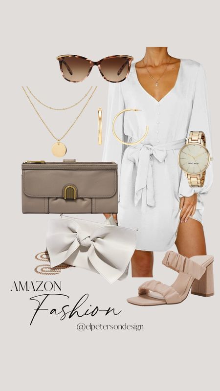 Cocktail dress
White dress
Clutch
Earrings 
Sandals
Necklace
Gold watch
Fashion

#LTKstyletip #LTKunder100 #LTKunder50