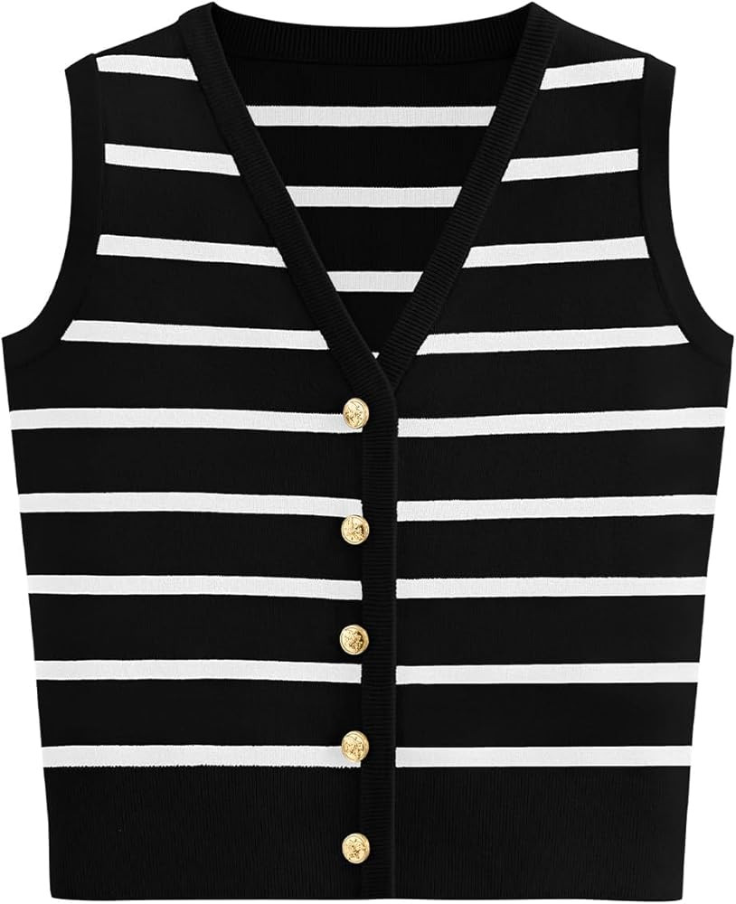 NALANISA Women's Trendy Summer Sweater Vests V Neck Sleeveless Button Up Knit Crop Tank Tops 2025... | Amazon (US)