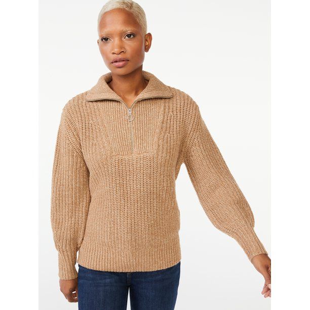 Free Assembly Women's Half Zip Stitch Frame Sweater | Walmart (US)