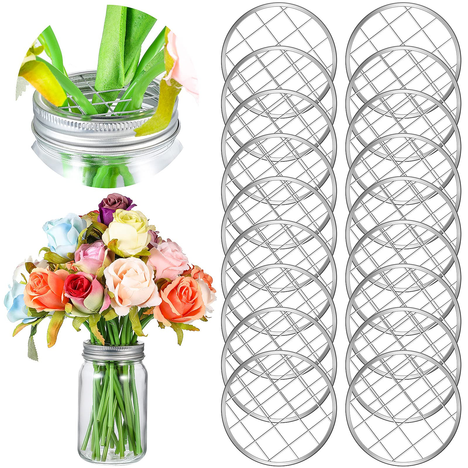 Patelai Mason Jar Frog Lid Insert Metal Flower Organizer Frog Lid Insert with Square Grids for Re... | Amazon (US)