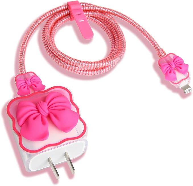 Compatible with iPhone 18W/20W USB-C Charger Cover Cute 3D Bow Tie Design Clear Soft Charger Prot... | Amazon (US)