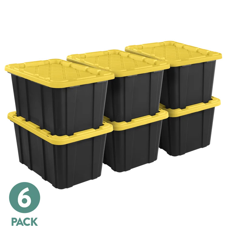 Sterilite Large Storage Bin, 27 Gallon Durable Plastic Storage Tote with Snap-On Lid, Black and Y... | Walmart (US)