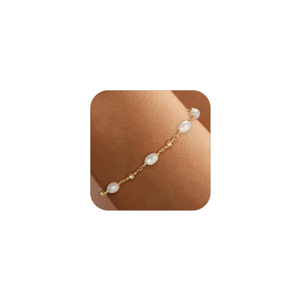 SLOONG Gold Bracelets for Women Trendy, 14K Real Gold Plated Dainty Stackable Pearl Snake Chain C... | Amazon (US)