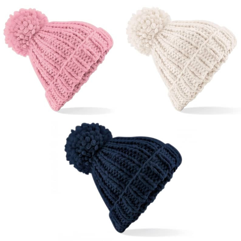 Oversized hand-knitted beanie. Unisex Pink Navy Cream Hat Winter Essential Cute Fashion Gifts War... | Etsy (US)