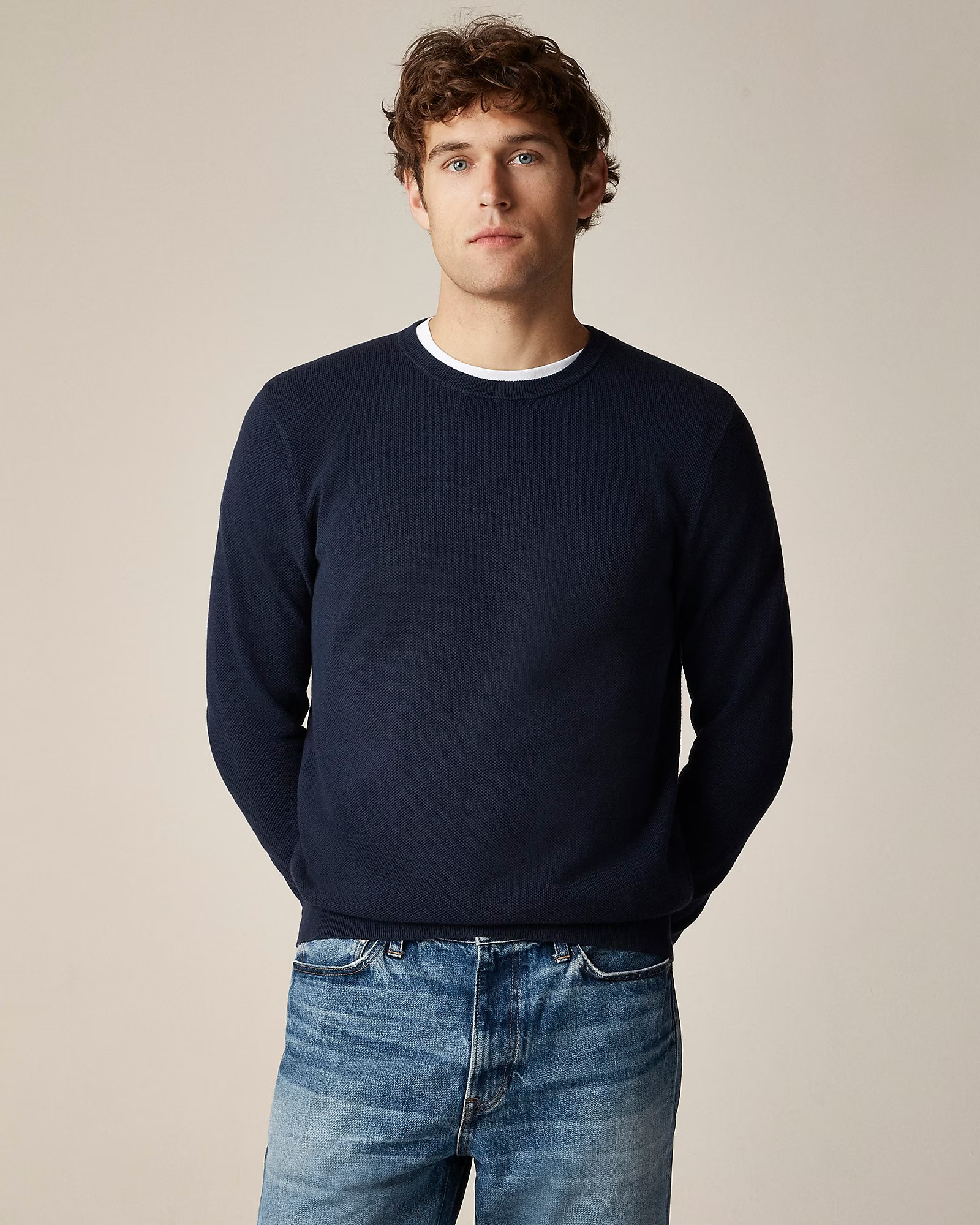 Cotton piqué-stitch crewneck sweater | J. Crew US