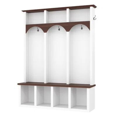 Farmhouse Wooden Style Hall Tree With Arched Design, Practical Entryway Storage Bench With 5 Hooks, Minimalist 4-In-1 Hallway Shoe Cabinet With 7 Cubb | Wayfair North America