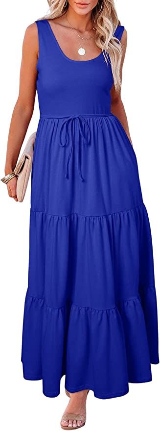 BLENCOT Womens Summer Sleeveless Casual Loose Maxi Dress Scoop Neck Beach Dresses Flowy Basic Lon... | Amazon (US)