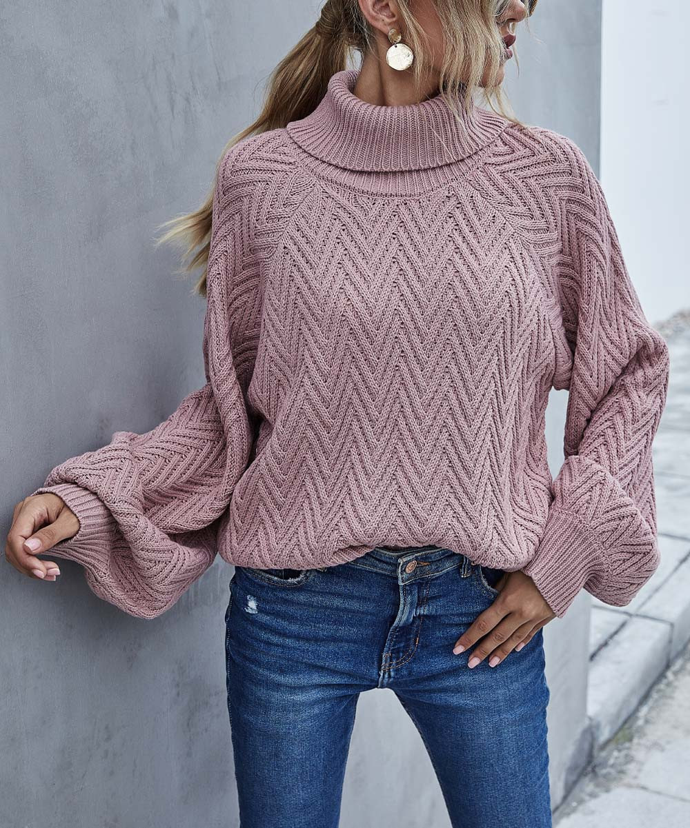 Caifeng Women's Pullover Sweaters Pink - Pink Zigzag Turtleneck Sweater - Women | Zulily