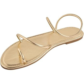 GORGLITTER Women's Metallic Strappy Thong Flat Sandals Open Toe Ring Dressy 2025 Slide Sandal | Amazon (US)