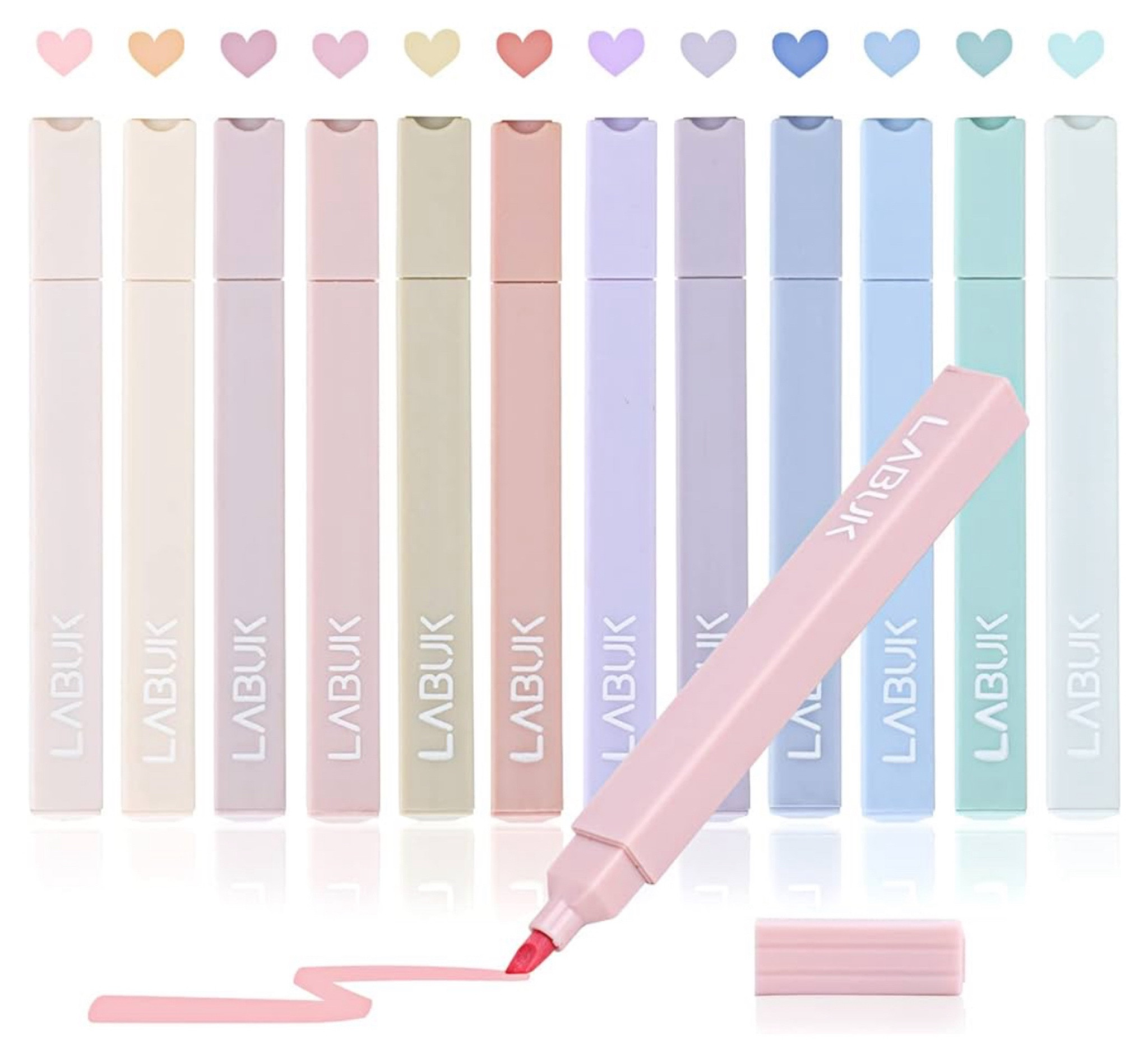 LABUK 12pcs Pastel Highlighters Aesthetic Cute Bible Highlighters and Pens No Bleed, with Mild Assorted Colors, Dry Fast Easy to Hold for Journal Planner Notes School Office Supplies