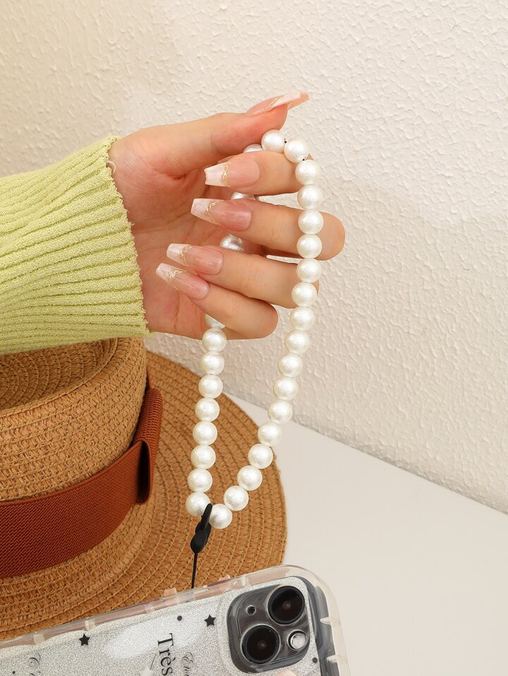 1pc Black Matte Bowknot & Faux Pearl Decor Phone Charm | SHEIN