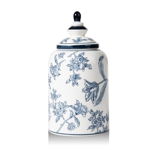 Magclay Blue and White Ginger Jar for Home Decor, Chinoiserie Vase Decor, Ceramic Decorative Jars with Lid, 10x5 Inch, Flowers and Branches | Amazon (US)
