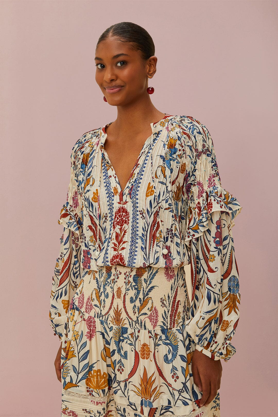 cream romantic lightness long sleeve blouse | FarmRio (US)