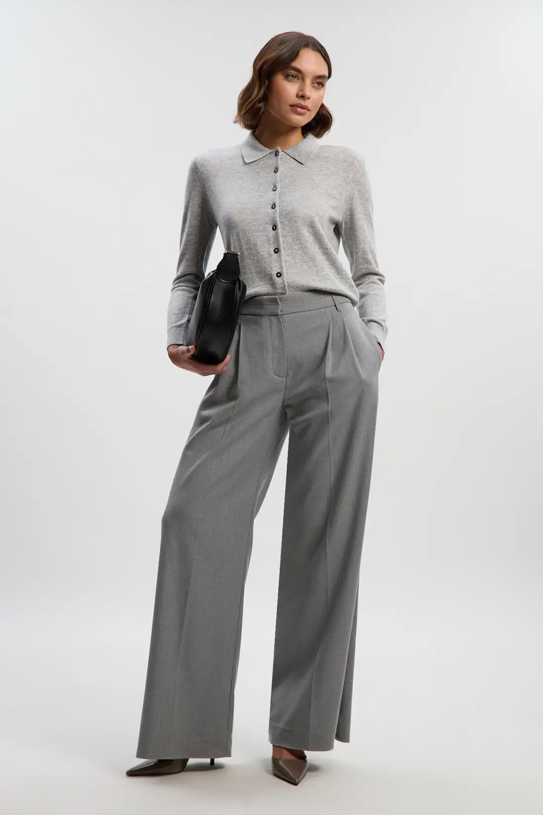 Trousers | Tailored Marl Wide Leg Trouser | KarenMillen | Karen Millen US
