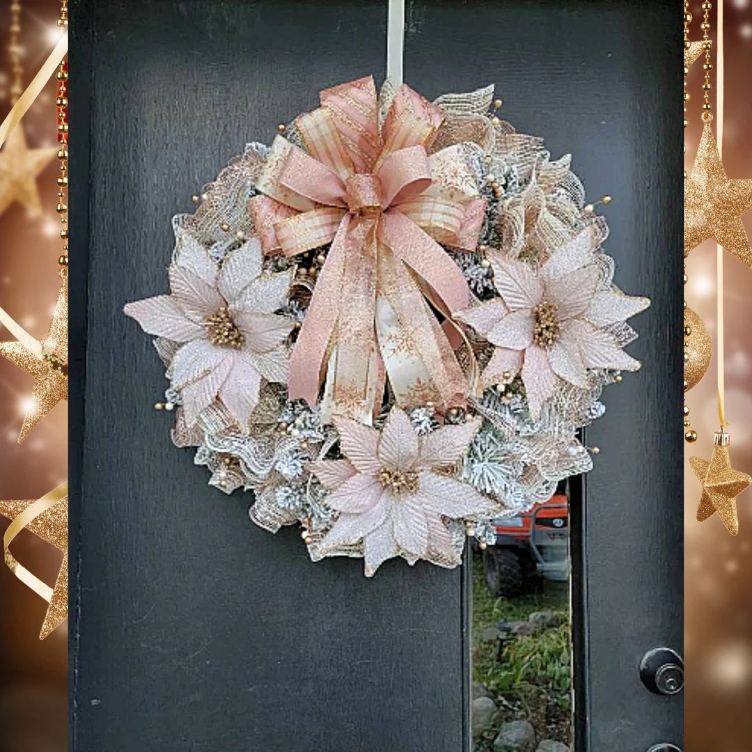 Rose Gold Christmas Wreath Flocked Christmas Wreath - Etsy | Etsy (US)
