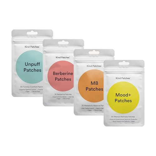 Kind Patches Unpuff, Berberine, MB, and Mood Plus Patches Bundle - Vegan, Latex Free - 4 Pack, 120 Patches | Amazon (US)