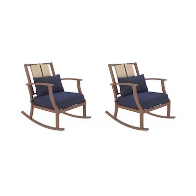 allen + roth  Piper Glen Set of 2 Wicker Brown Metal Frame Rocking Chair(s) with Blue Cushioned ... | Lowe's