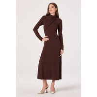 ASTR the Label | Asymmetric Draped Mock Neck Midi Dress in Brown | Size L | ASTR The Label (US)
